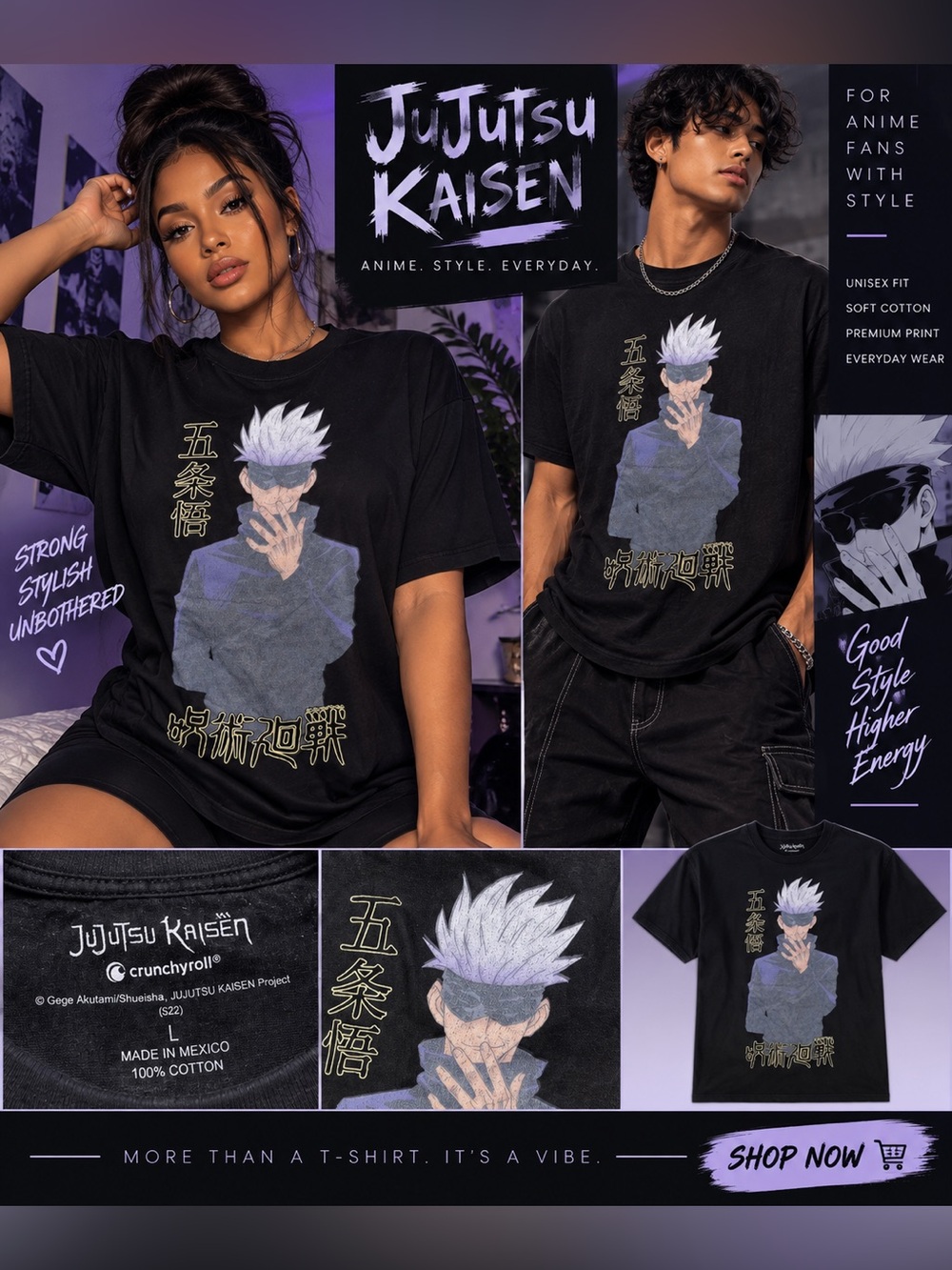 Jujutsu Kaisen Black Graphic Tee - Satoru Gojo size Large